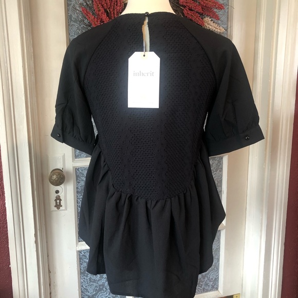 Black WOVEN PEPLUM TOP Blouse Shirt - Picture 7 of 7